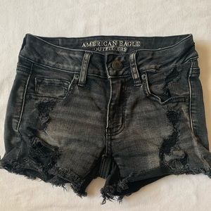 American Eagle Women Black Ripped Denim Shorts